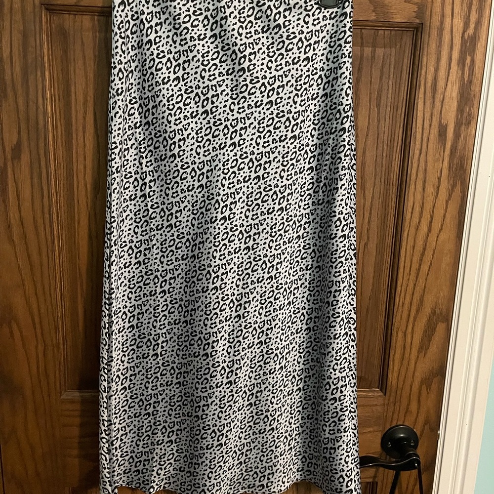 Leopard Print Midi Skirt - Blue and White